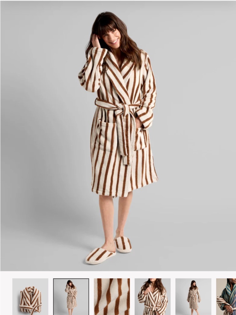 Parachute Striped Plush Robe in Cream and Brown
